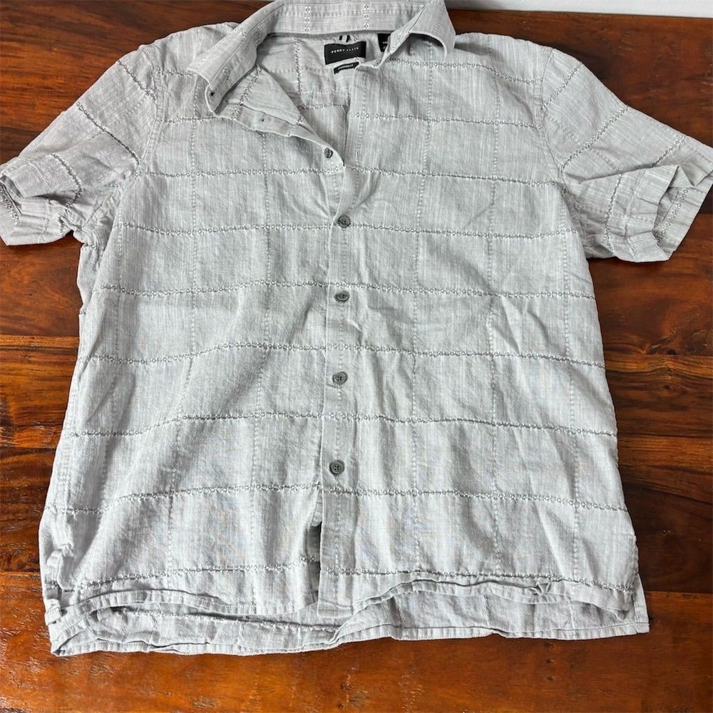 Perry Ellis‎ Men's Short Sleeve Button-Up Shirt Light Gray Size L
